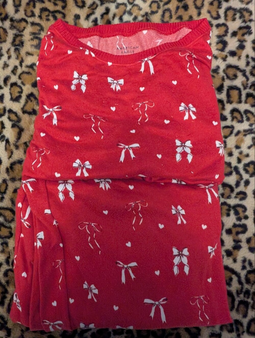 American Eagle Outfitters Red Bow & Heart Print Pajama Set